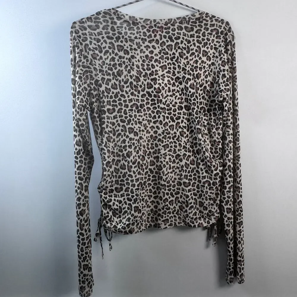 Guess Women's L NWT Leopard Sheer Long sleeve Sparkle Guess Logo Top - Picture 2 of 7